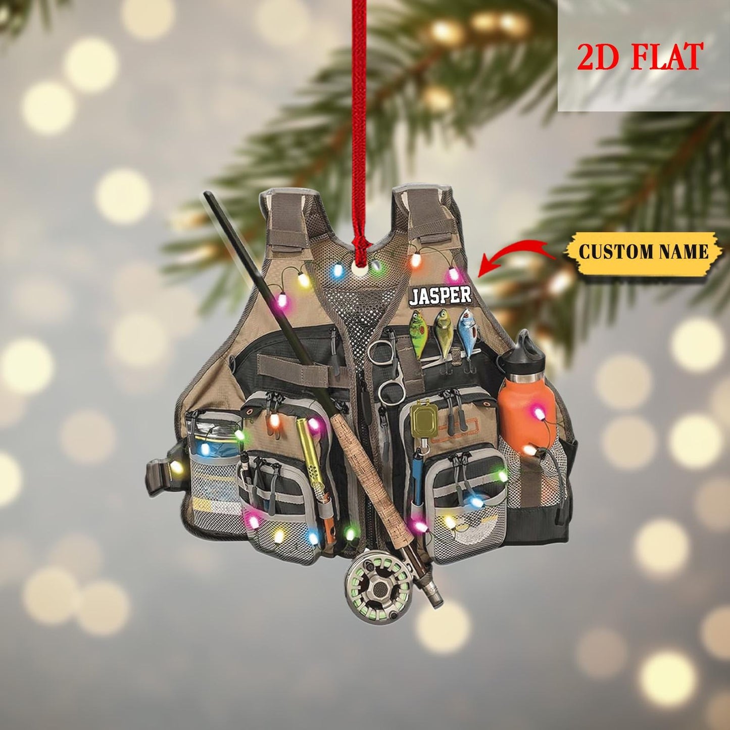 Personalized Fishing Gear Ornament, Gift for Fishing Lovers, Fishing Ornament for Dad, Fisherman Ornament, Bass Fishing Christmas Ornament