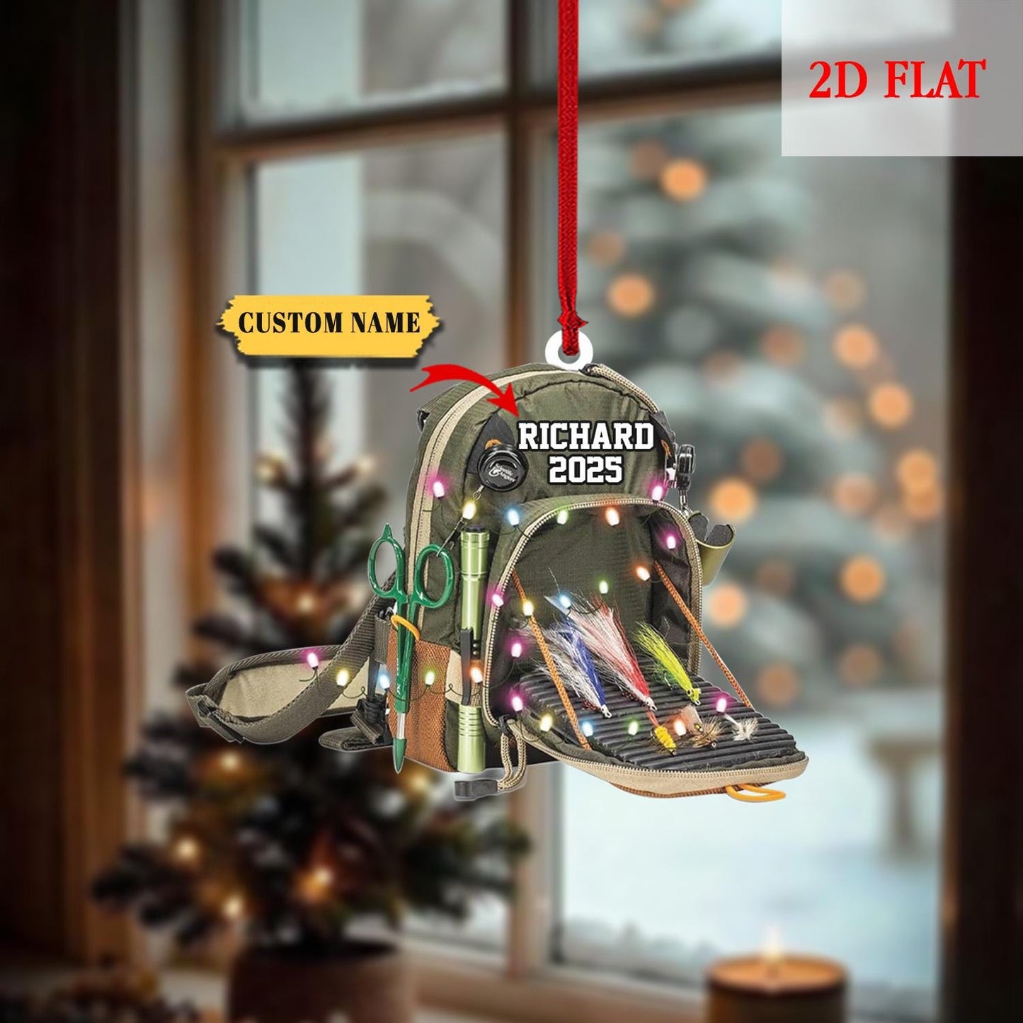 Personalized Fishing Backpack Christmas Ornament, Tackle Bag Xmas Tree Decoration, Christmas Gift For Fisher, Gift for Fishing Lovers