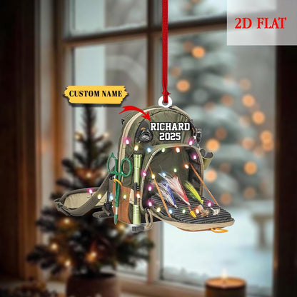 Personalized Fishing Backpack Christmas Ornament, Tackle Bag Xmas Tree Decoration, Christmas Gift For Fisher, Gift for Fishing Lovers