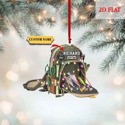 Personalized Fishing Backpack Christmas Ornament, Tackle Bag Xmas Tree Decoration, Christmas Gift For Fisher, Gift for Fishing Lovers