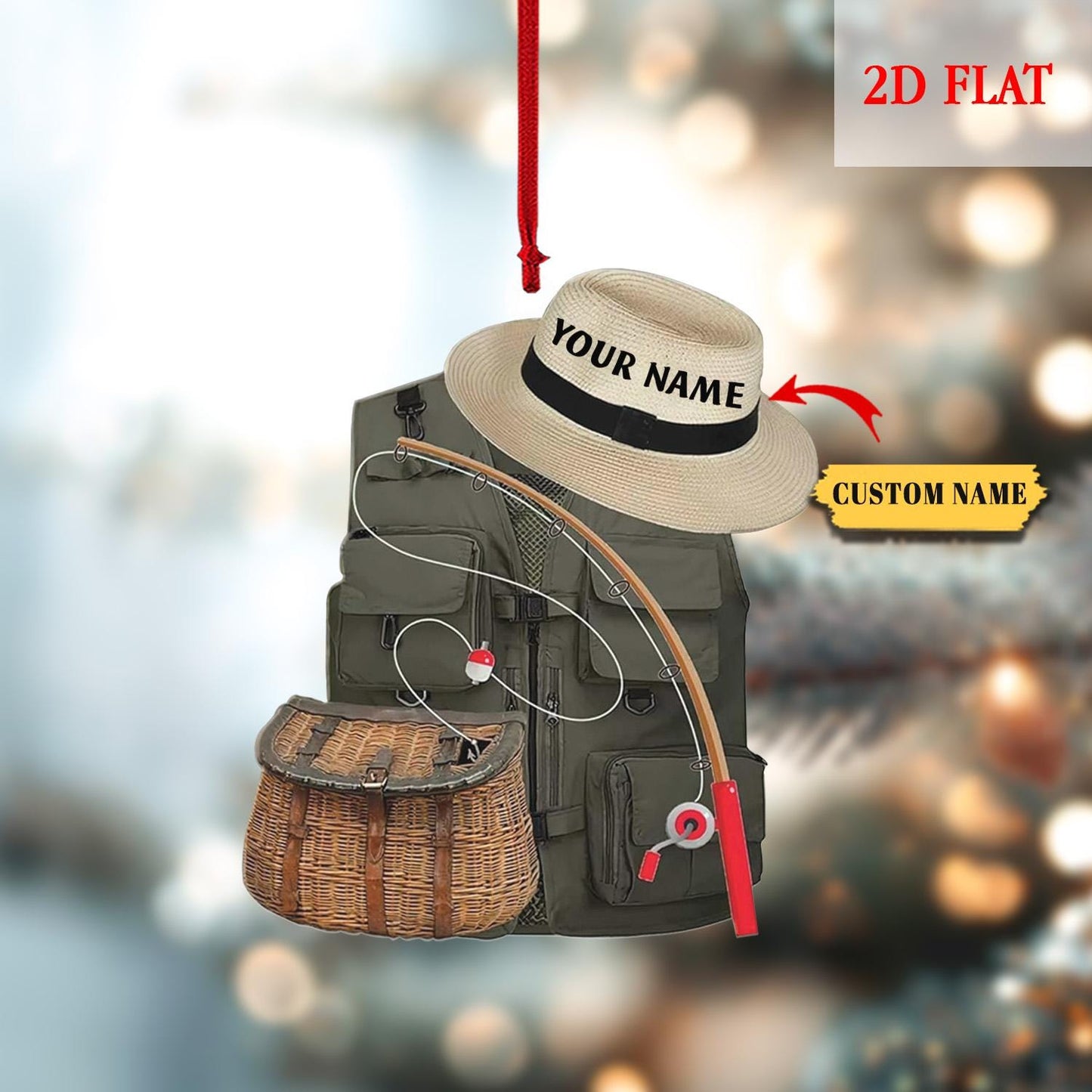 Personalized Fisherman 2D Flat Acrylic Ornament, Bass Fishing Christmas Ornament, Gift for Fishing Lovers, Bass Fishing Christmas Ornament