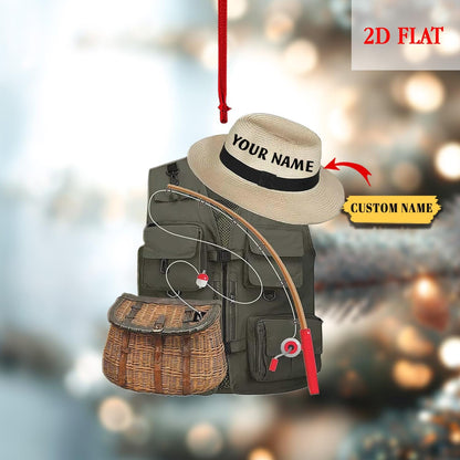 Personalized Fisherman 2D Flat Acrylic Ornament, Bass Fishing Christmas Ornament, Gift for Fishing Lovers, Bass Fishing Christmas Ornament