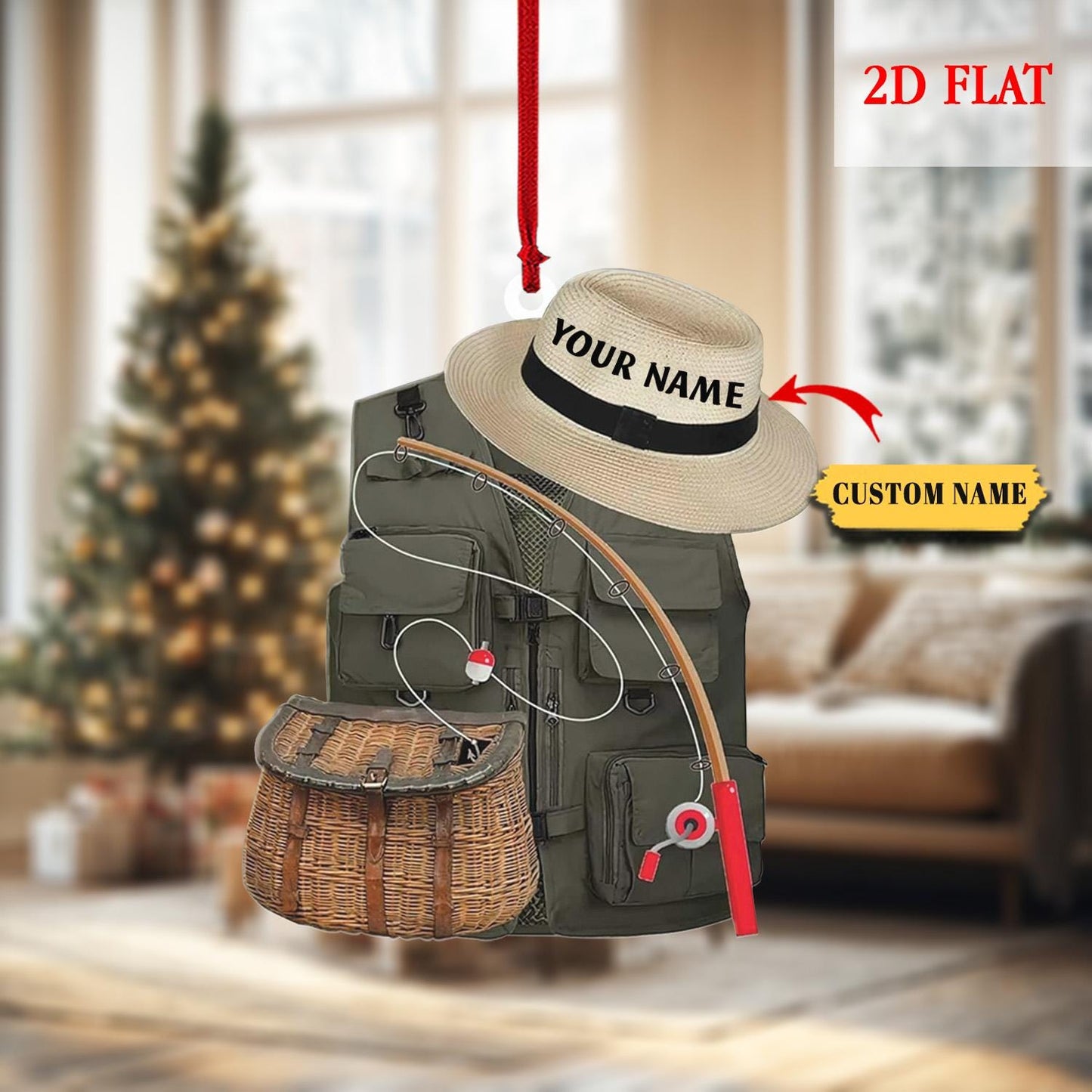 Personalized Fisherman 2D Flat Acrylic Ornament, Bass Fishing Christmas Ornament, Gift for Fishing Lovers, Bass Fishing Christmas Ornament