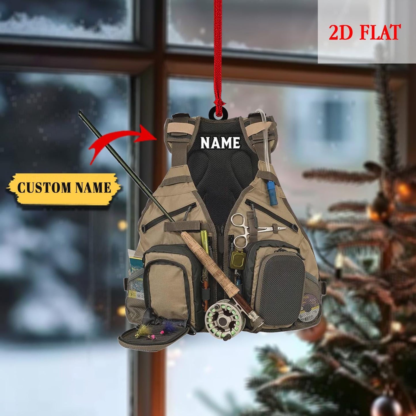 Personalized Fishing Gear Ornament, Gift for Fishing Lovers, Fishing Ornament for Dad, Bass Fishing Christmas Ornament, Lake Life Ornament