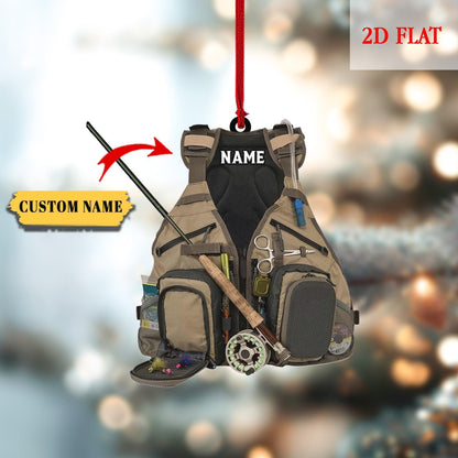 Personalized Fishing Gear Ornament, Gift for Fishing Lovers, Fishing Ornament for Dad, Bass Fishing Christmas Ornament, Lake Life Ornament