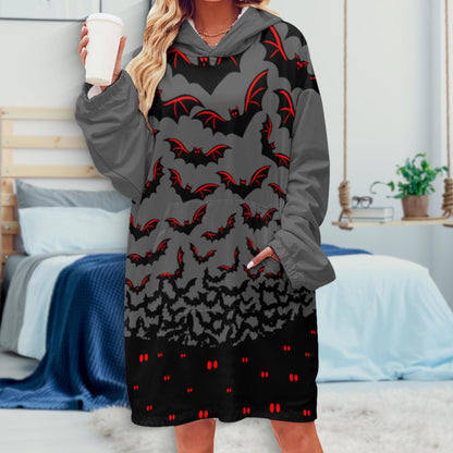 Oversized Bat Hoodie Blanket: Wearable Halloween Holiday Blanket with Front Pocket