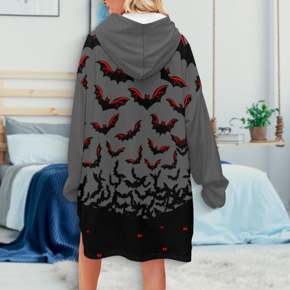 Oversized Bat Hoodie Blanket: Wearable Halloween Holiday Blanket with Front Pocket