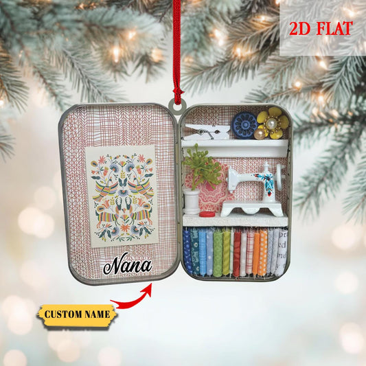 Personalized Sewing Box 2D Flat Christmas Ornament, Christmas Gift For Friend, Gift for Sewing Lovers, Gift For Mom, Sewing Ornament Decor