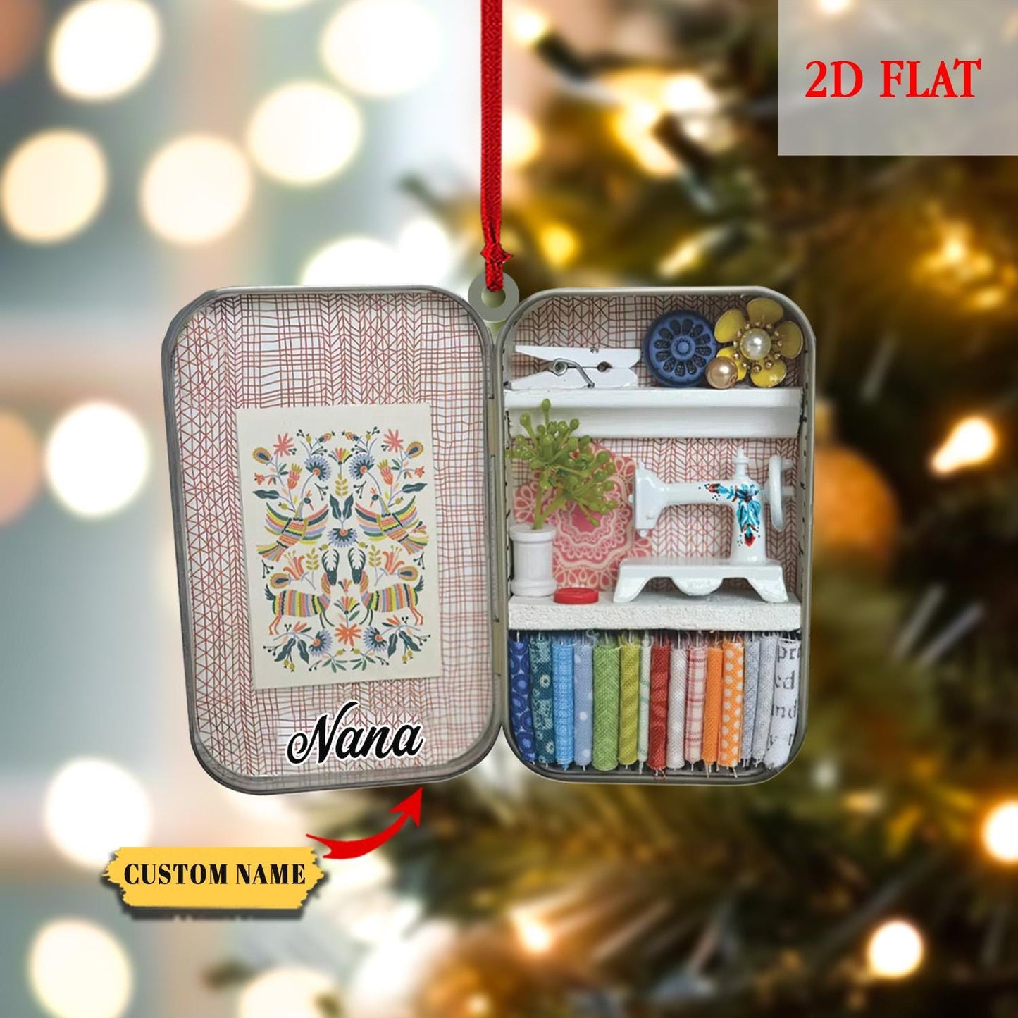Personalized Sewing Box 2D Flat Christmas Ornament, Christmas Gift For Friend, Gift for Sewing Lovers, Gift For Mom, Sewing Ornament Decor