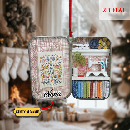 Personalized Sewing Box 2D Flat Christmas Ornament, Christmas Gift For Friend, Gift for Sewing Lovers, Gift For Mom, Sewing Ornament Decor