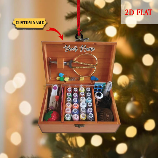 Personalized Sewing Box Christmas Ornament, Sewing Lover Ornament, Sewing Flat Ornament, Gift For Her, Sewing Christmas Tree Ornament