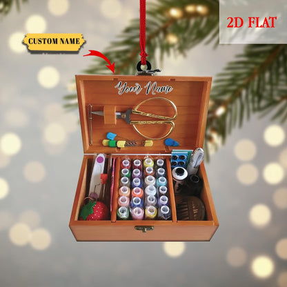 Personalized Sewing Box Christmas Ornament, Sewing Lover Ornament, Sewing Flat Ornament, Gift For Her, Sewing Christmas Tree Ornament