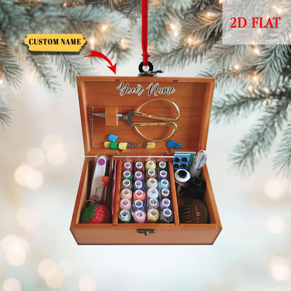 Personalized Sewing Box Christmas Ornament, Sewing Lover Ornament, Sewing Flat Ornament, Gift For Her, Sewing Christmas Tree Ornament