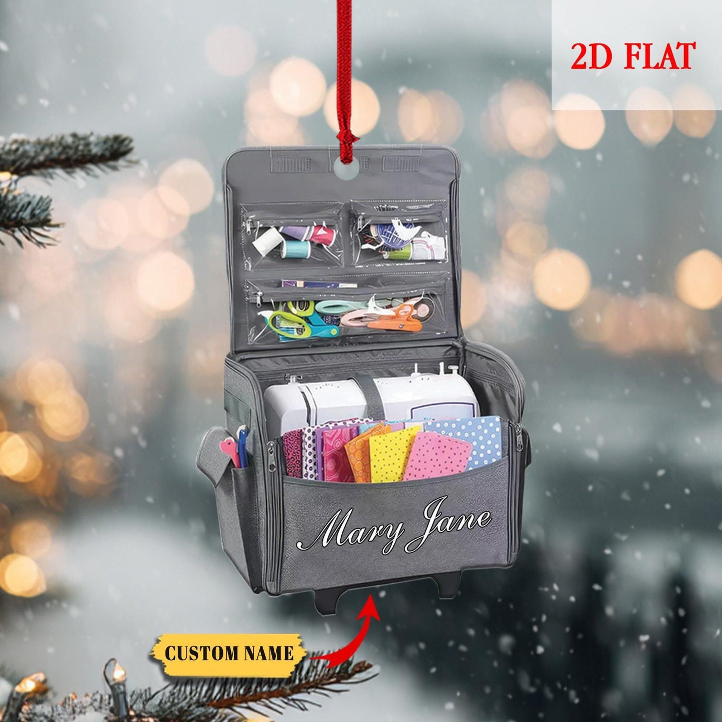 Personalized Sewing Bag Christmas 2D Flat Ornament, Sewing Lover Ornament, Sewing Ornament, Gift For Her, Sewing Christmas Tree Ornament