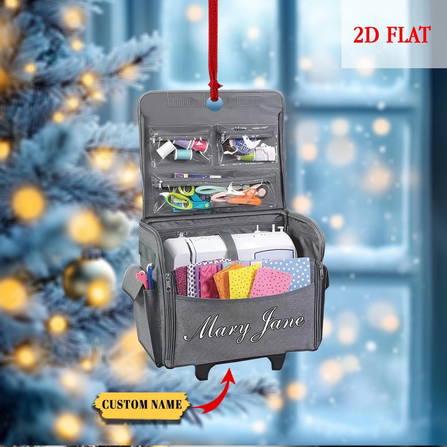 Personalized Sewing Bag Christmas 2D Flat Ornament, Sewing Lover Ornament, Sewing Ornament, Gift For Her, Sewing Christmas Tree Ornament