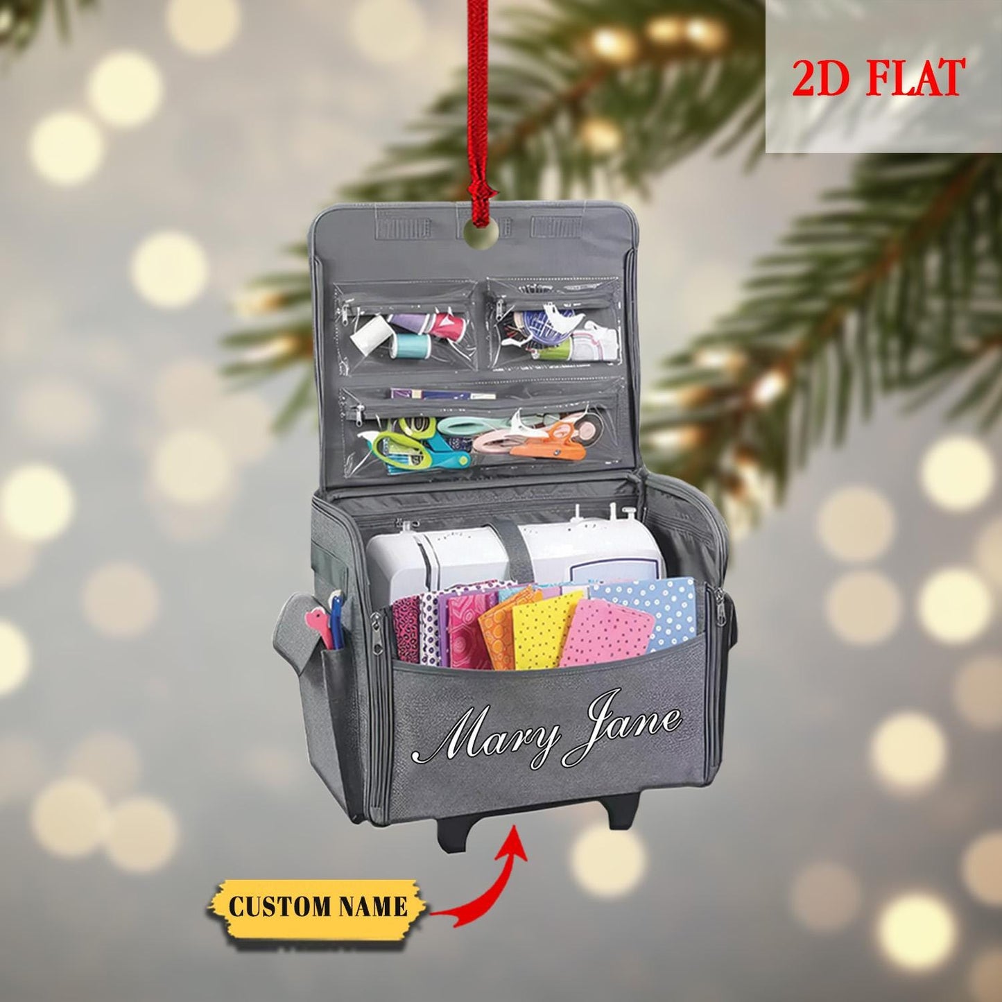 Personalized Sewing Bag Christmas 2D Flat Ornament, Sewing Lover Ornament, Sewing Ornament, Gift For Her, Sewing Christmas Tree Ornament