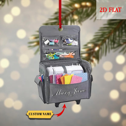 Personalized Sewing Bag Christmas 2D Flat Ornament, Sewing Lover Ornament, Sewing Ornament, Gift For Her, Sewing Christmas Tree Ornament