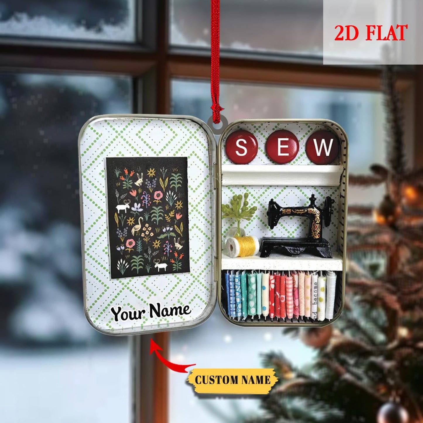 Personalized Sewing Box 2D Flat Acrylic Christmas Ornament, Christmas Gift For Friend, For Mom,Gift for Sewing Lovers, Sewing Ornament Decor