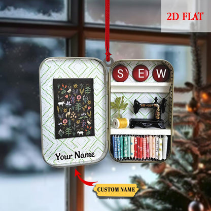 Personalized Sewing Box 2D Flat Acrylic Christmas Ornament, Christmas Gift For Friend, For Mom,Gift for Sewing Lovers, Sewing Ornament Decor