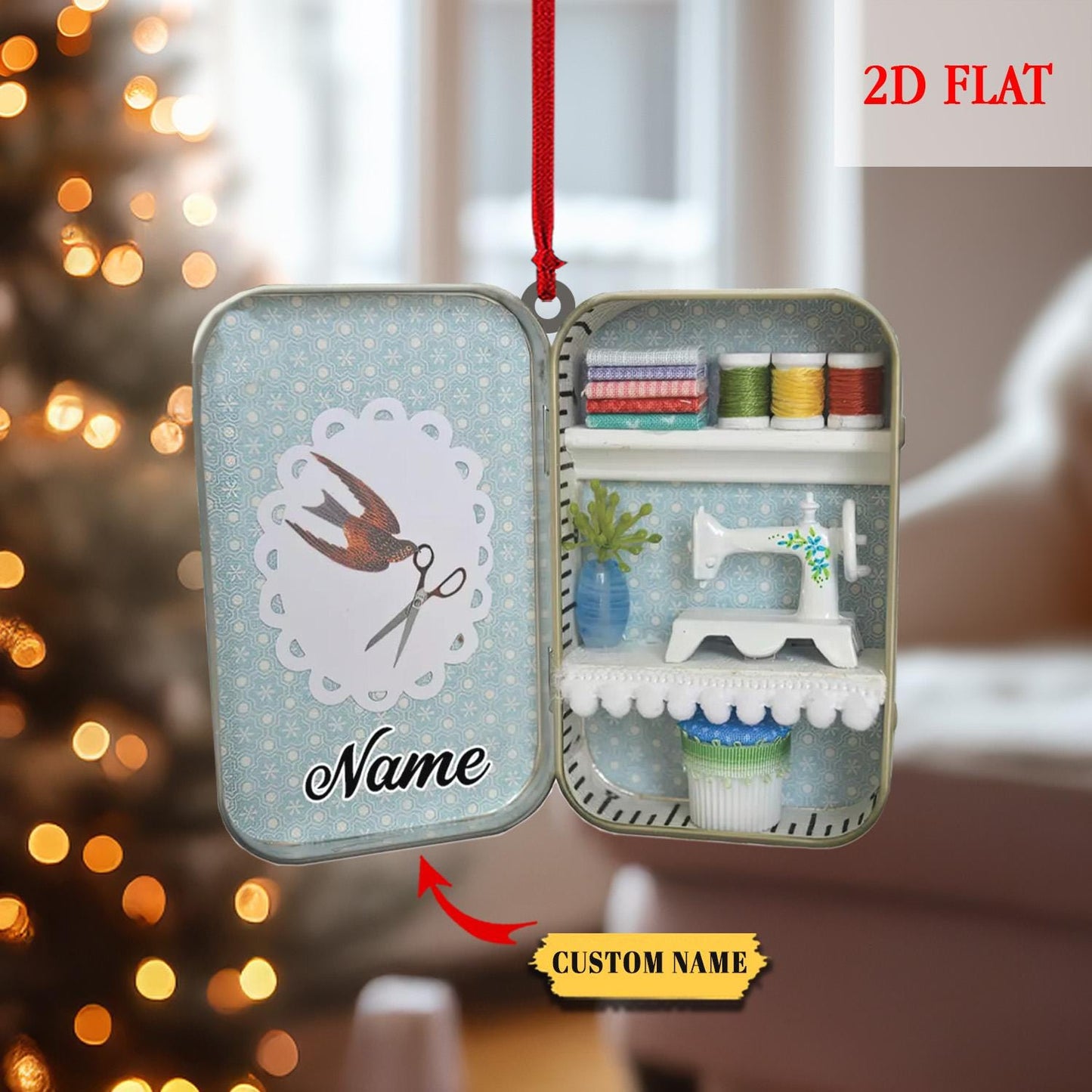 Personalized Sewing Box 2D Flat Acrylic Christmas Ornament, Christmas Gift For Mom, Gift for Sewing Lovers, Sewing Machine Ornament Decor
