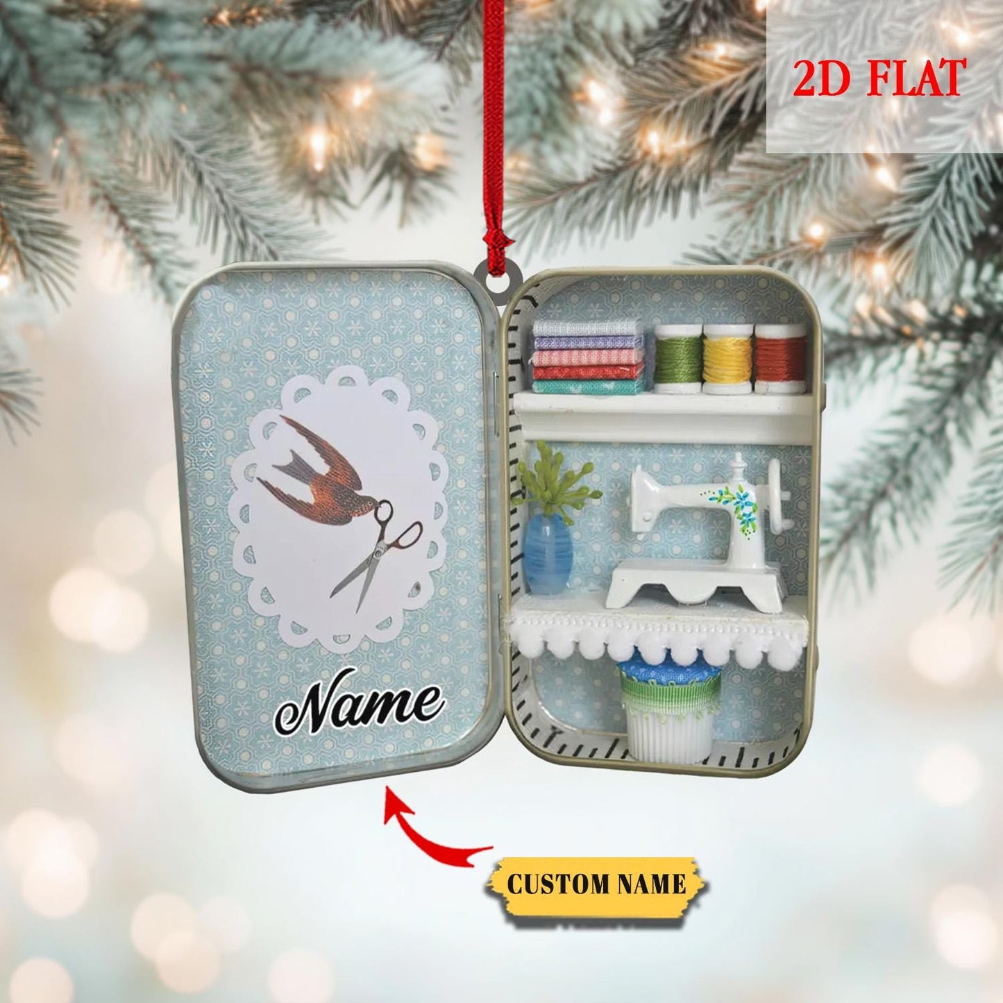 Personalized Sewing Box 2D Flat Acrylic Christmas Ornament, Christmas Gift For Mom, Gift for Sewing Lovers, Sewing Machine Ornament Decor