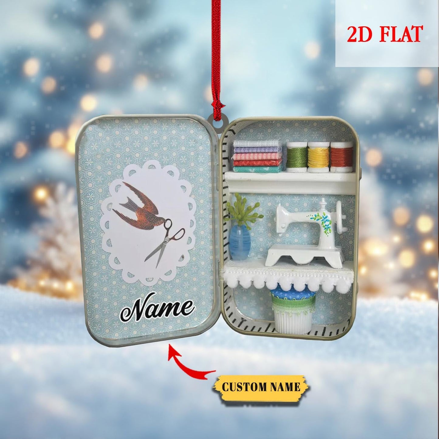 Personalized Sewing Box 2D Flat Acrylic Christmas Ornament, Christmas Gift For Mom, Gift for Sewing Lovers, Sewing Machine Ornament Decor
