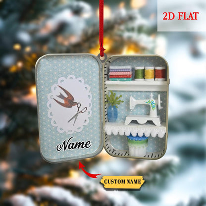 Personalized Sewing Box 2D Flat Acrylic Christmas Ornament, Christmas Gift For Mom, Gift for Sewing Lovers, Sewing Machine Ornament Decor