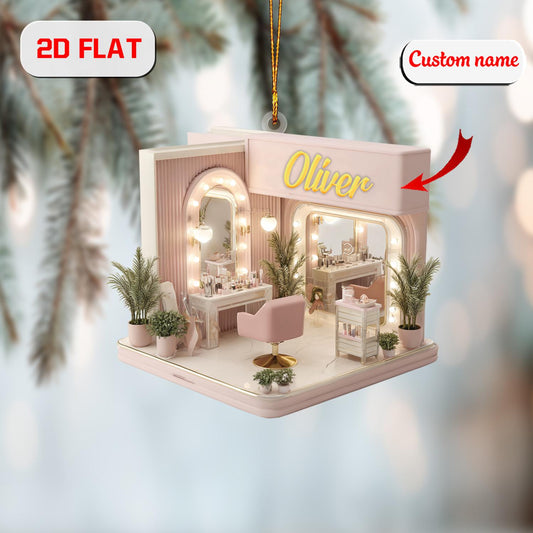 Personalized Beauty Salon Ornament Custom Name,Acrylic Christmas Decoration, Hairdresser Gift, Ornament for Stylist, Barber or Makeup Artist