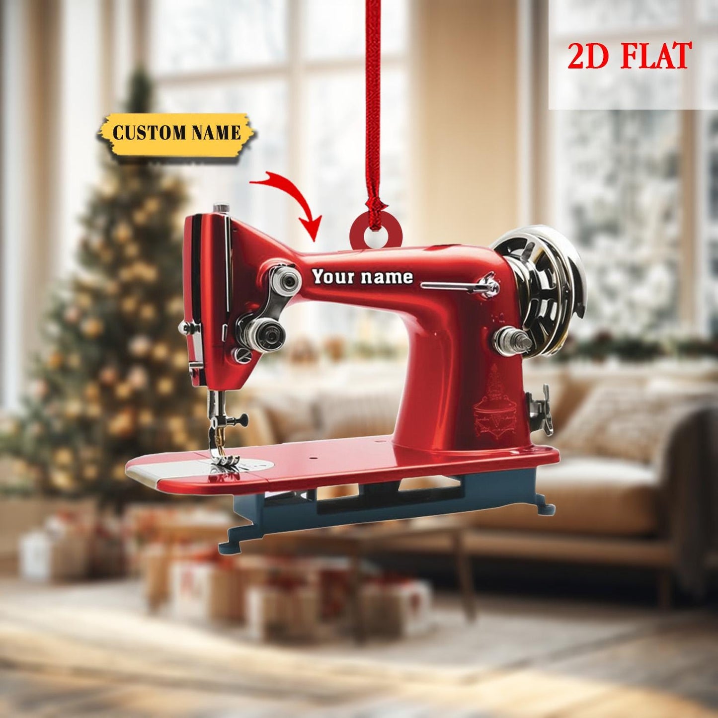 Personalized Sewing Machine 2D Flat Acrylic Ornament, Christmas Gift for Sewing Lovers, Quilting Studio Decor, Crafting Hobby Xmas Gift