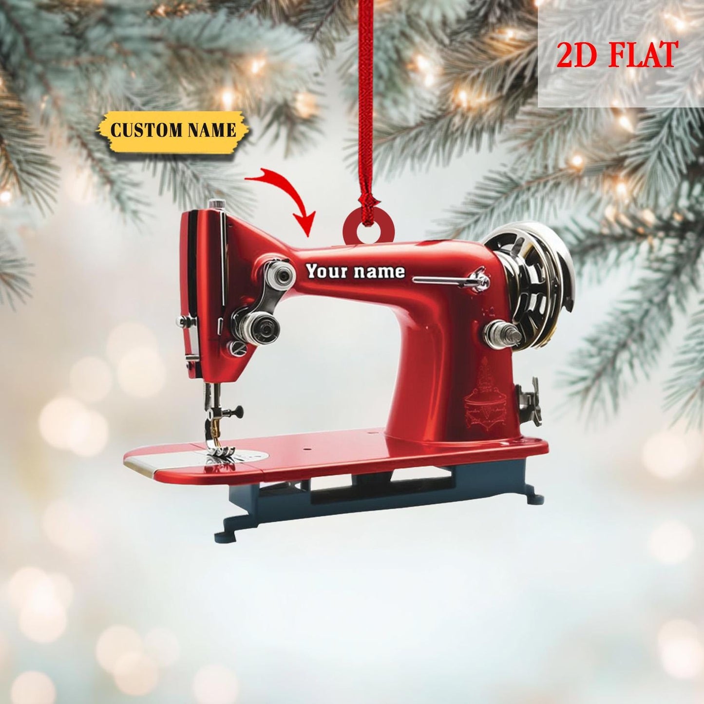 Personalized Sewing Machine 2D Flat Acrylic Ornament, Christmas Gift for Sewing Lovers, Quilting Studio Decor, Crafting Hobby Xmas Gift