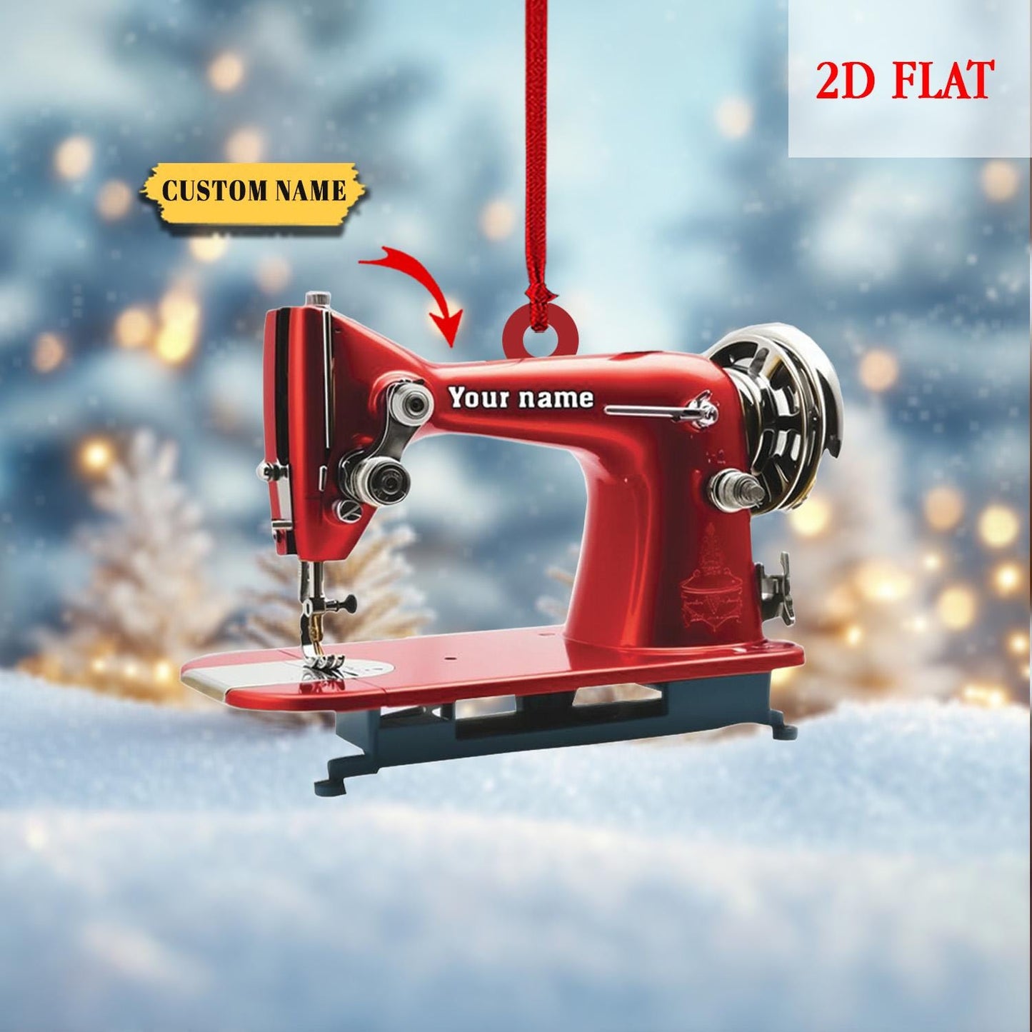 Personalized Sewing Machine 2D Flat Acrylic Ornament, Christmas Gift for Sewing Lovers, Quilting Studio Decor, Crafting Hobby Xmas Gift
