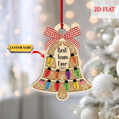Personalized Ornament Best Team Ever Bell Ash Wood Ornament, Coworker Gift, Corporate Gift, Employee Ornaments, Appreciation Gifts