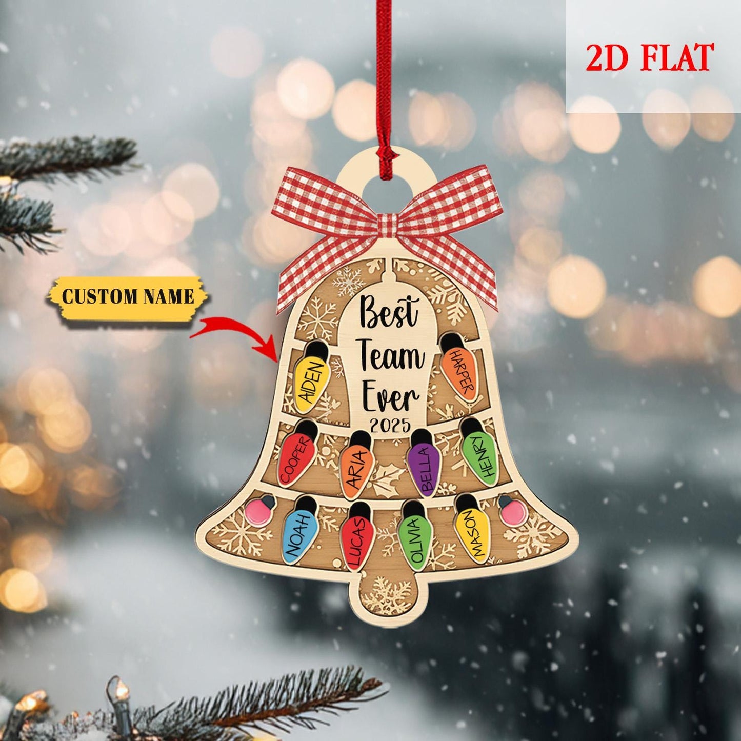Personalized Ornament Best Team Ever Bell Ash Wood Ornament, Coworker Gift, Corporate Gift, Employee Ornaments, Appreciation Gifts