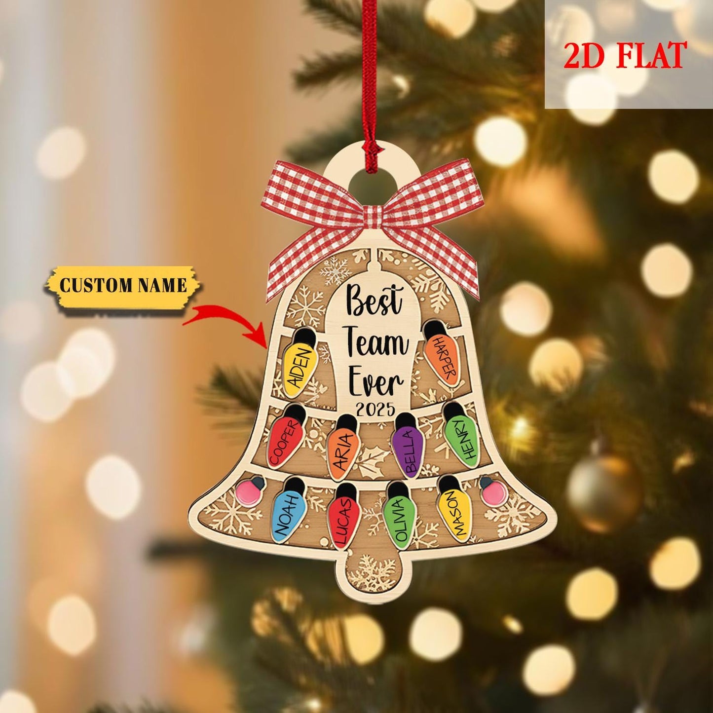 Personalized Ornament Best Team Ever Bell Ash Wood Ornament, Coworker Gift, Corporate Gift, Employee Ornaments, Appreciation Gifts