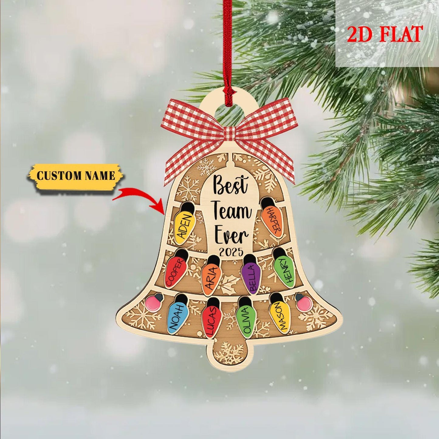 Personalized Ornament Best Team Ever Bell Ash Wood Ornament, Coworker Gift, Corporate Gift, Employee Ornaments, Appreciation Gifts