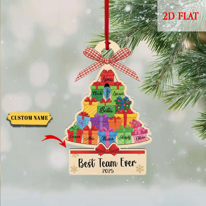 Pesonalized Best Team Ever Christmas Tree Ash Wood Ornament, Coworker Ornament, Work Bestie Friends Gift, Team Gift for Employees