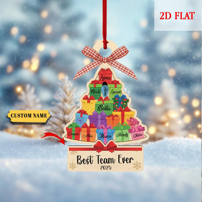 Pesonalized Best Team Ever Christmas Tree Ash Wood Ornament, Coworker Ornament, Work Bestie Friends Gift, Team Gift for Employees