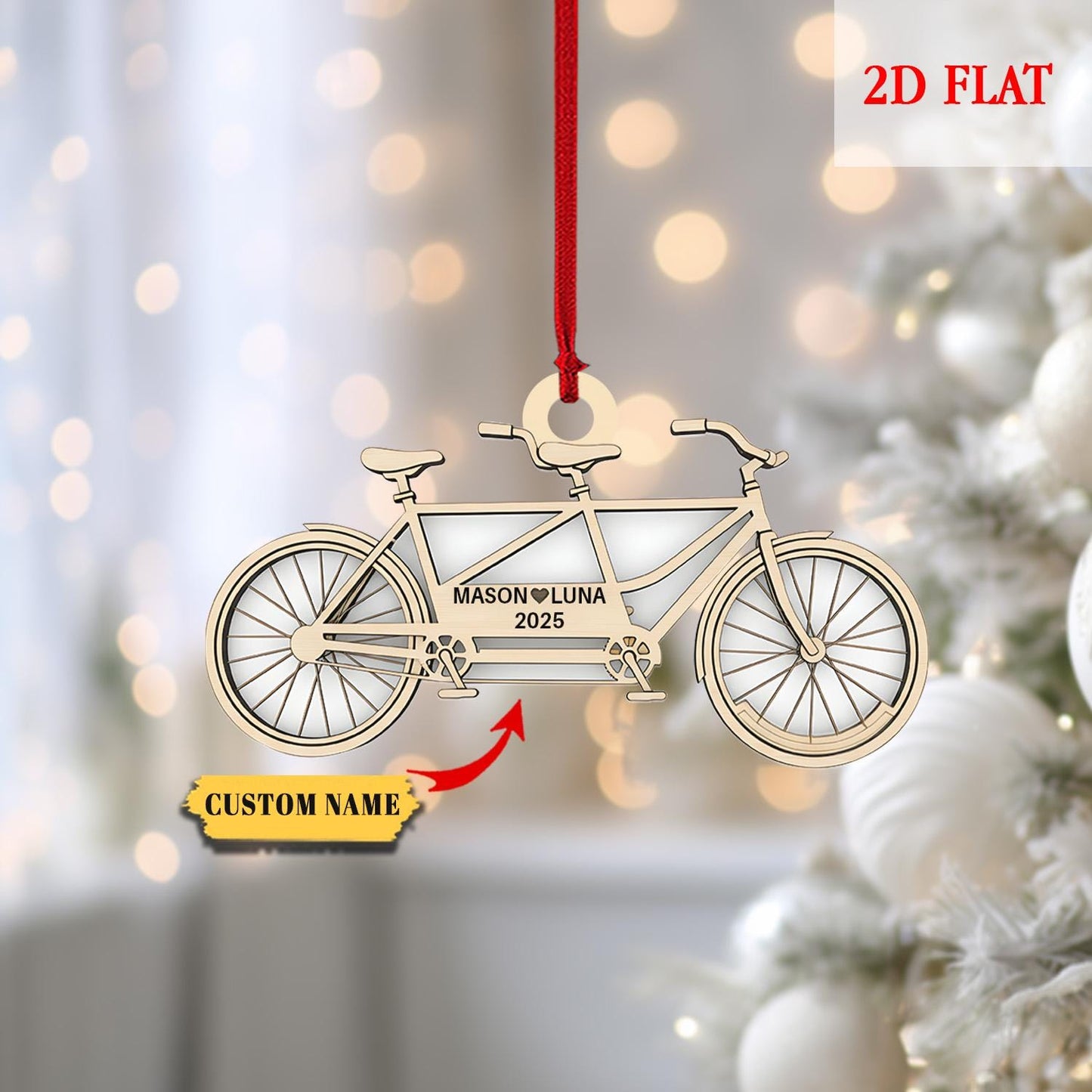Personalized Bike Cycle Couple Ash Wood Ornament, Custom Dirt Bike Christmas Decoration, Couples Mountain Bike Christmas Decoration Bauble