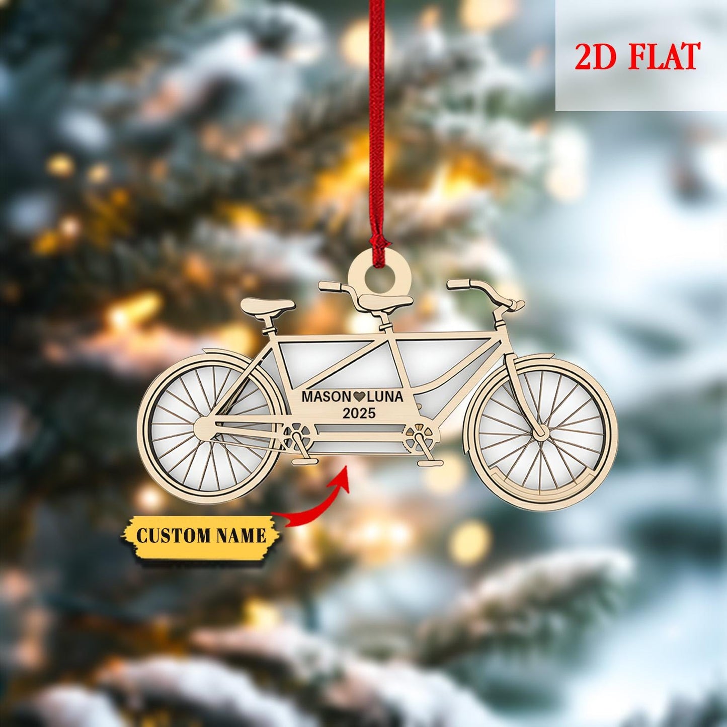 Personalized Bike Cycle Couple Ash Wood Ornament, Custom Dirt Bike Christmas Decoration, Couples Mountain Bike Christmas Decoration Bauble