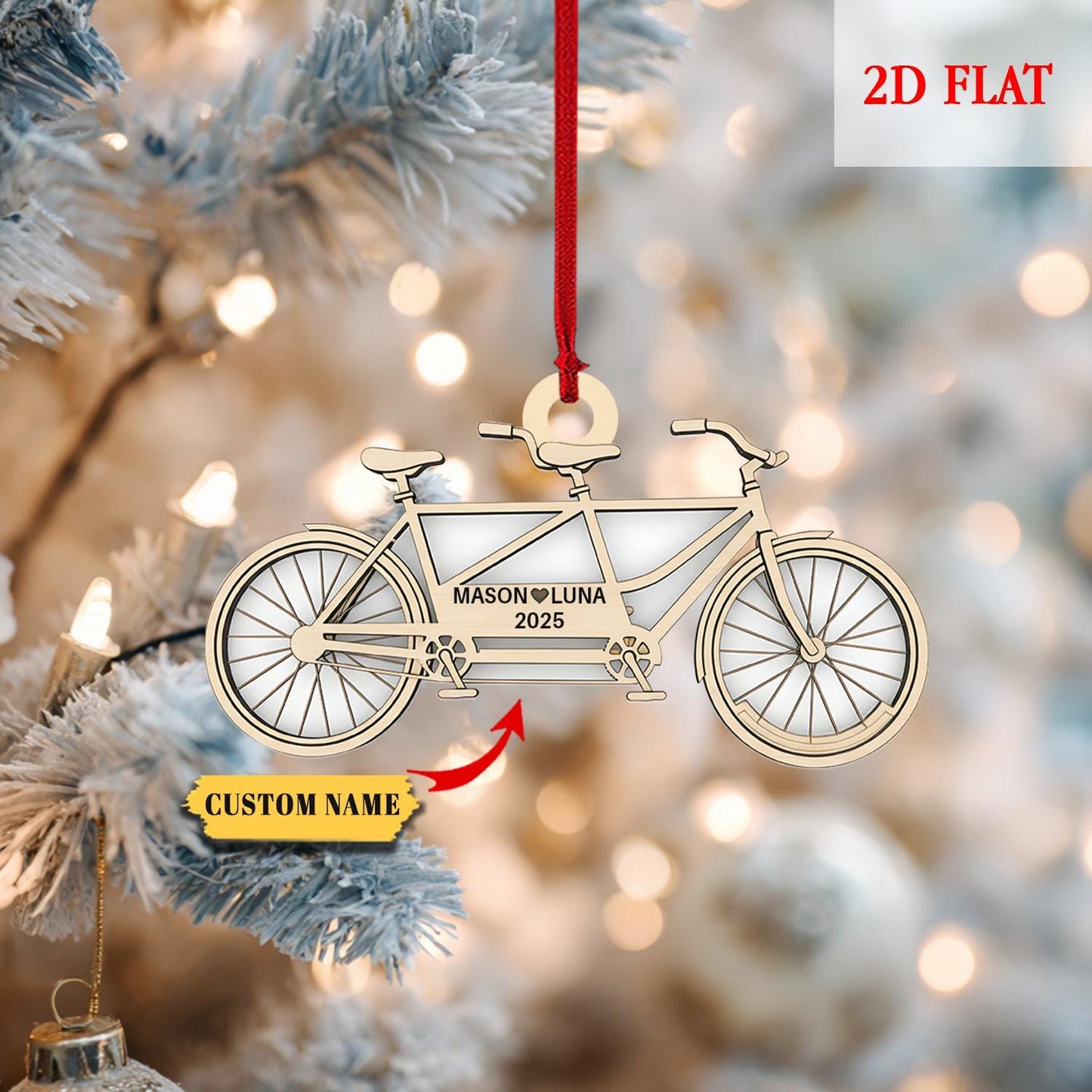 Personalized Bike Cycle Couple Ash Wood Ornament, Custom Dirt Bike Christmas Decoration, Couples Mountain Bike Christmas Decoration Bauble