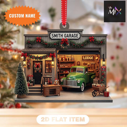 Personalized Garage Christmas Ornament, Classic Truck Tree Decoration, Mechanic Holiday Acrylic Ornament, 2D Flat