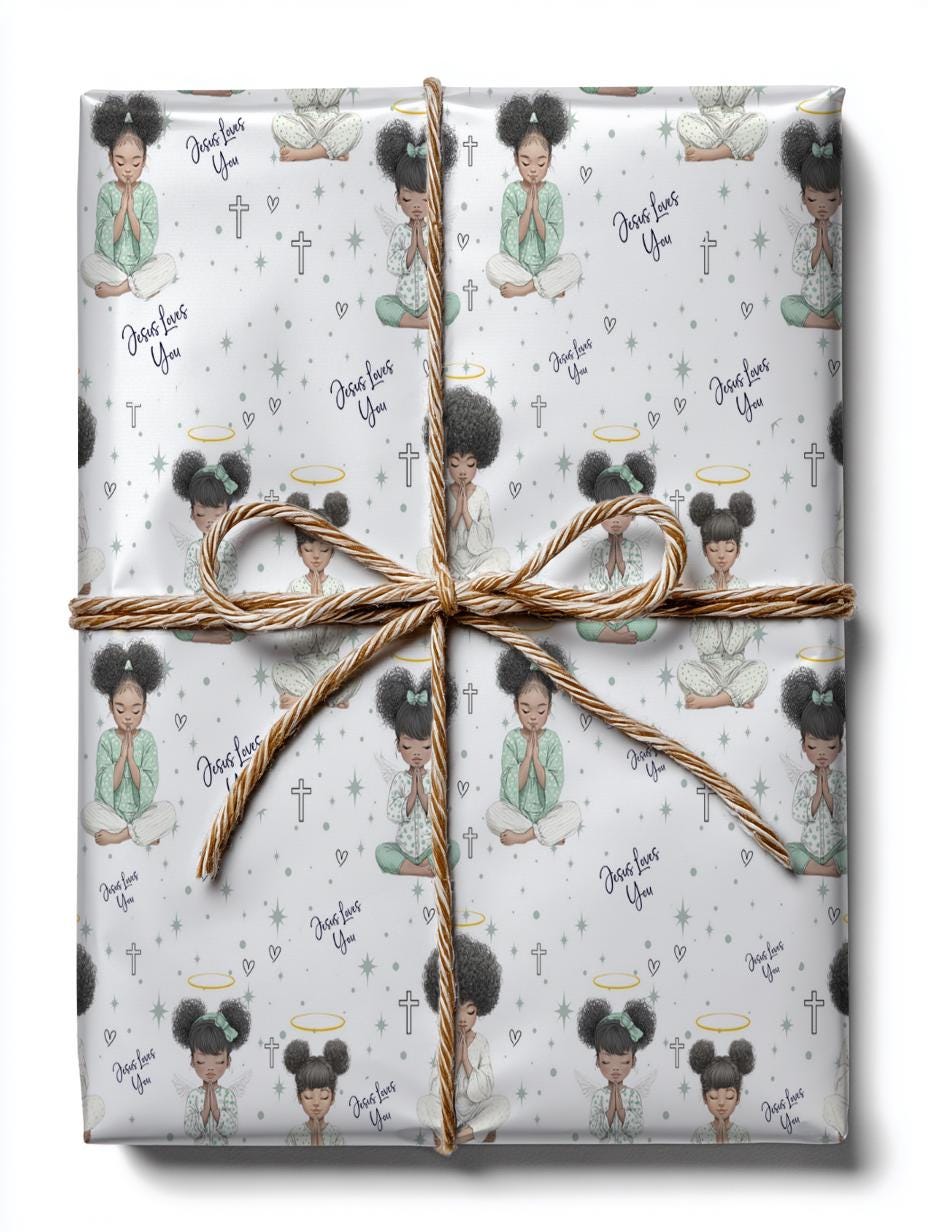 Praying Little Black Angel Wrapping Paper: Perfect for Baby Showers, Birthdays, Parties, Gift Wrap, and Celebrations, Biblical Gift Wrapping