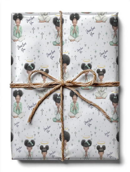 Praying Little Black Angel Wrapping Paper: Perfect for Baby Showers, Birthdays, Parties, Gift Wrap, and Celebrations, Biblical Gift Wrapping