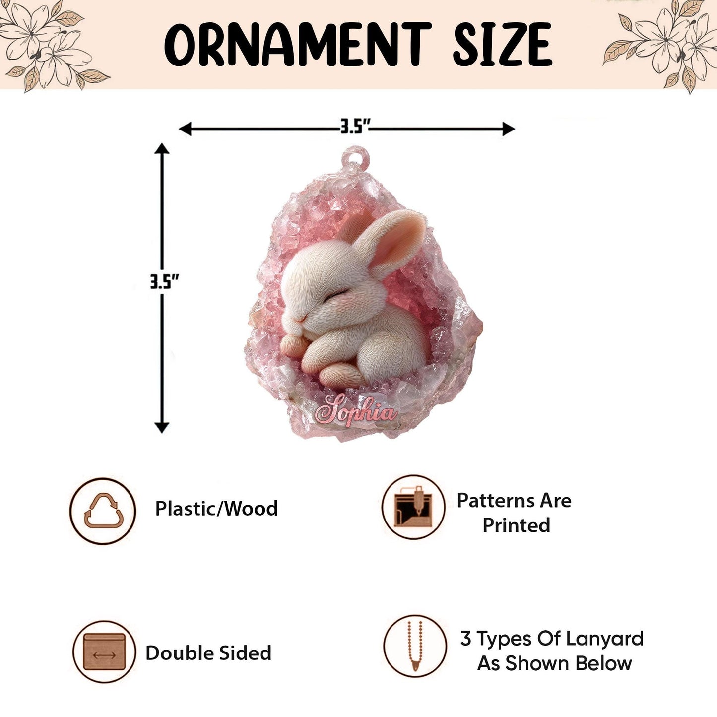 Personalized Bunny 2D Flat Ornament, Custom Rabbit Christmas Tree Ornament, Bunny Christmas Ornament, Rabbit Ornament, Gift for Animal Lover