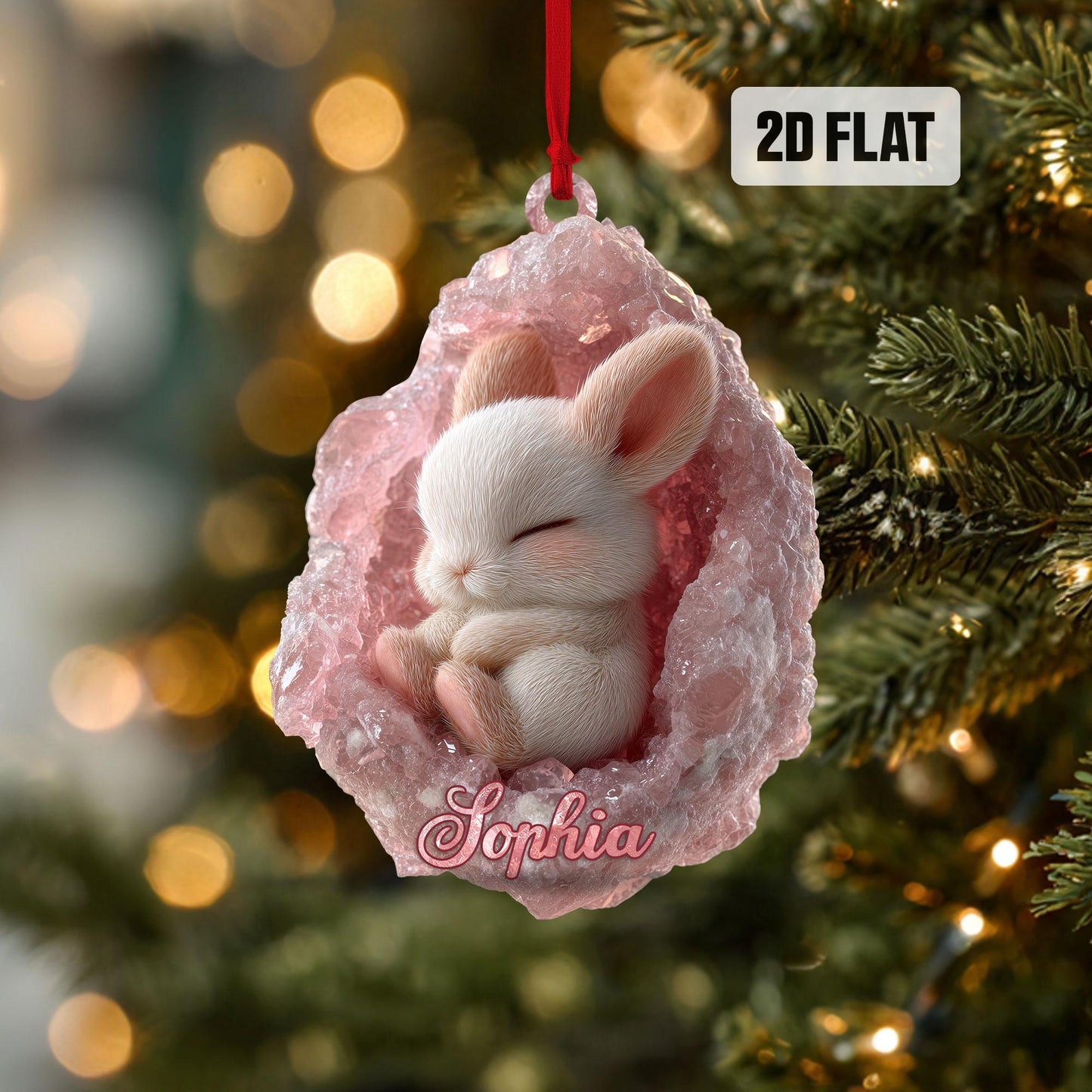 Personalized Bunny 2D Flat Ornament, Custom Rabbit Christmas Tree Ornament, Bunny Christmas Ornament, Rabbit Ornament, Gift for Animal Lover