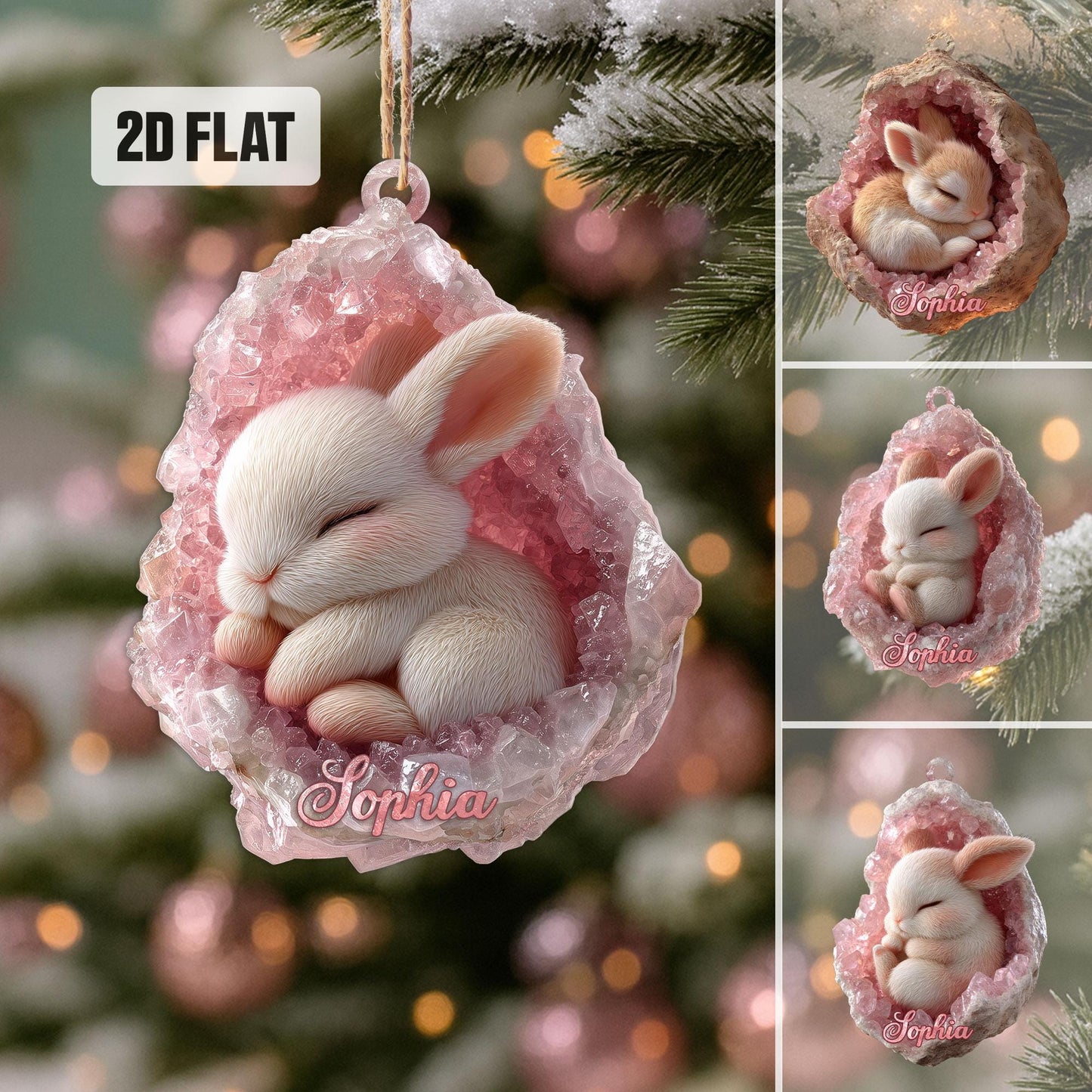 Personalized Bunny 2D Flat Ornament, Custom Rabbit Christmas Tree Ornament, Bunny Christmas Ornament, Rabbit Ornament, Gift for Animal Lover