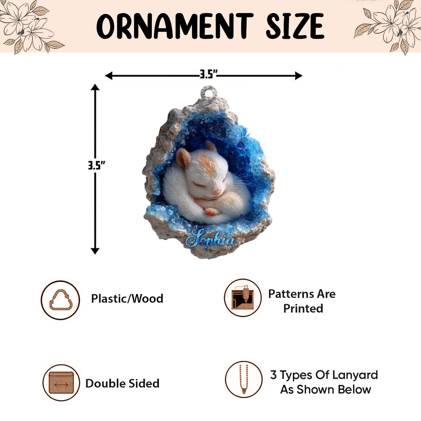 Personalized Squirrel 2D Flat Ornament, Squirrel Rearview Mirror Car Accessories, Squirrel Christmas Ornament, Xmas Gift for Squirrel Lovers