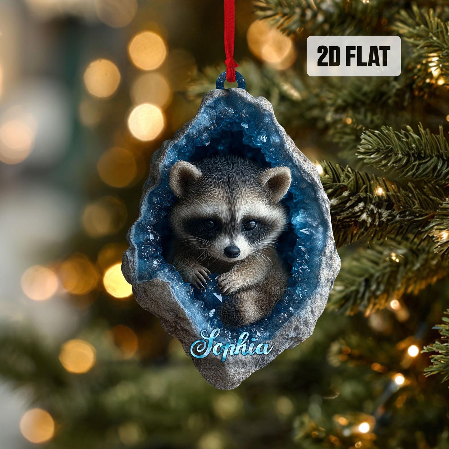 Personalized Racoon 2D Flat Ornament, Racoon Rearview Mirror Car Accessories, Racoon Christmas Ornament, Animal Lover,  Racoon Lover Gifts