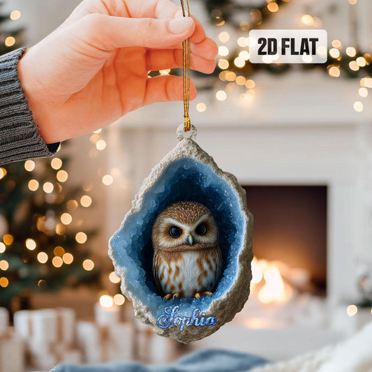 Personalized Owl 2D Flat Ornament, Owl Rearview Mirror Car Accessories, Owl Christmas Ornament, Bird Decor, Gift for Owl Lover, Animal Lover