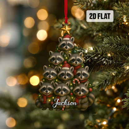 Personalized Racoon 2D Flat Ornament, Racoon Rearview Mirror Car Accessories, Racoon Christmas Tree Ornament, Christmas Racoon Lover Gifts